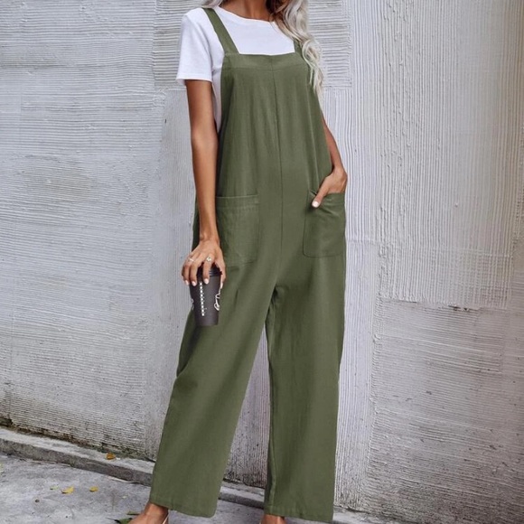 SOLD OUT Boho Green Wide Leg Double Pocket Jumpsuit - Picture 2 of 4